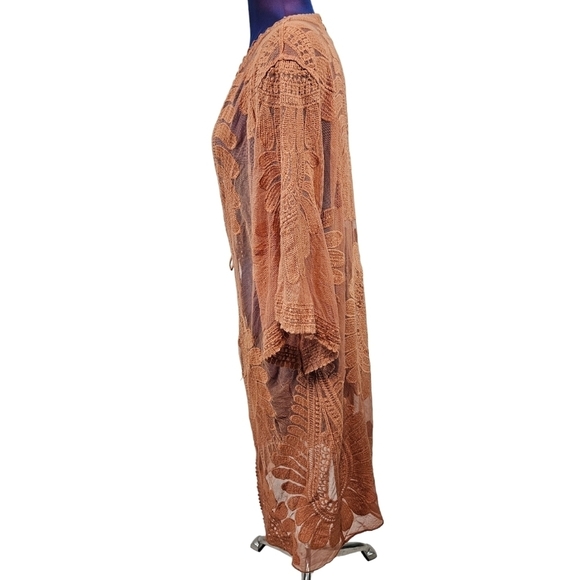 Style Apparel Sheer Lace Kimono Burnt Orange Bell‎ Sleeve Swim Cover-Up Small - Picture 4 of 10